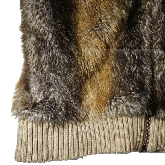 Venue Ribbed Sweater With Faux Fur Front Full Zip Cardigan Size Large Y2K Tan - Picture 7 of 15